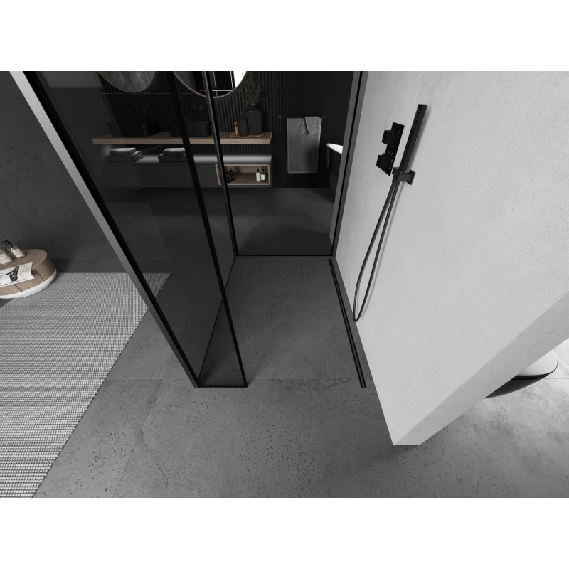 Mexen Kioto paroi de douche Walk-in 120 x 100 x 40 cm, cadre noir, métal gun - 800-120-100-221-95-70-040