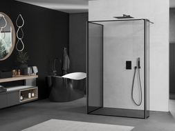 Mexen Kioto cloison de douche Walk-in 130 x 100 x 40 cm, cadre noir, métal canon - 800-130-100-221-95-70-040