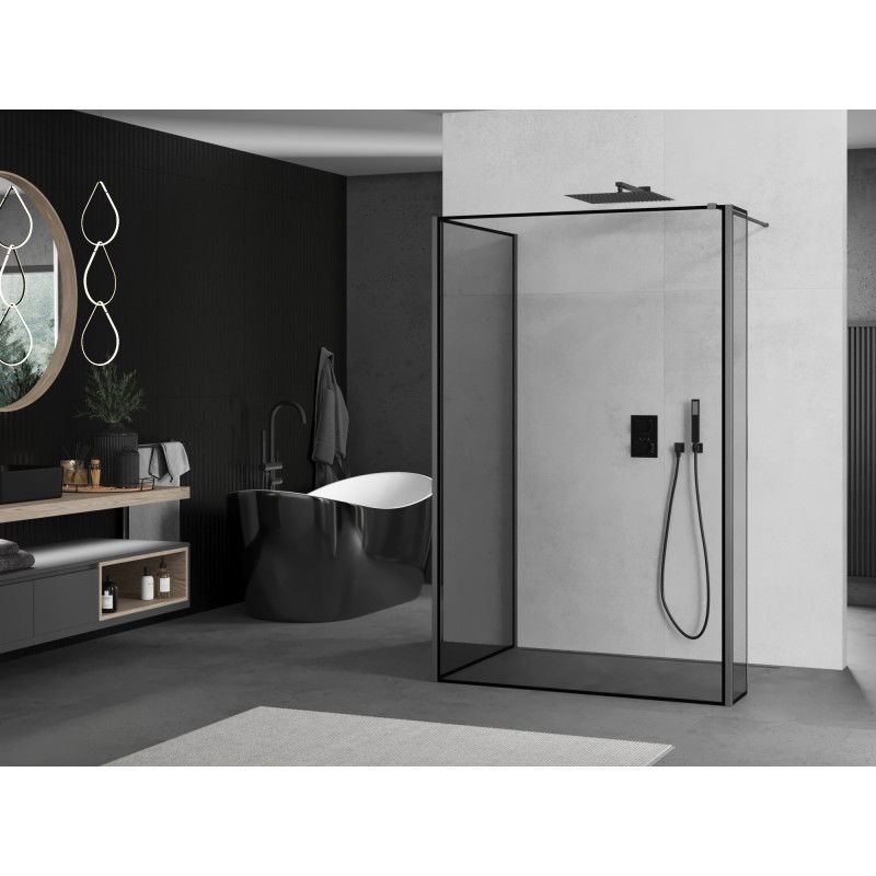 Mexen Kioto paroi de douche Walk-in 120 x 110 x 40 cm, cadre noir, acier brossé - 800-120-110-221-95-70-040