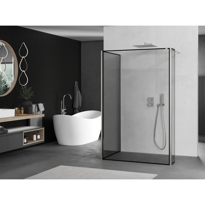 Mexen Kioto paroi de douche Walk-in 100 x 80 x 30 cm, cadre noir, nickel brossé - 800-100-080-221-97-70-030