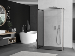 Mexen Kioto paroi de douche Walk-in 140 x 80 x 30 cm, cadre noir, nickel brossé - 800-140-080-221-97-70-030