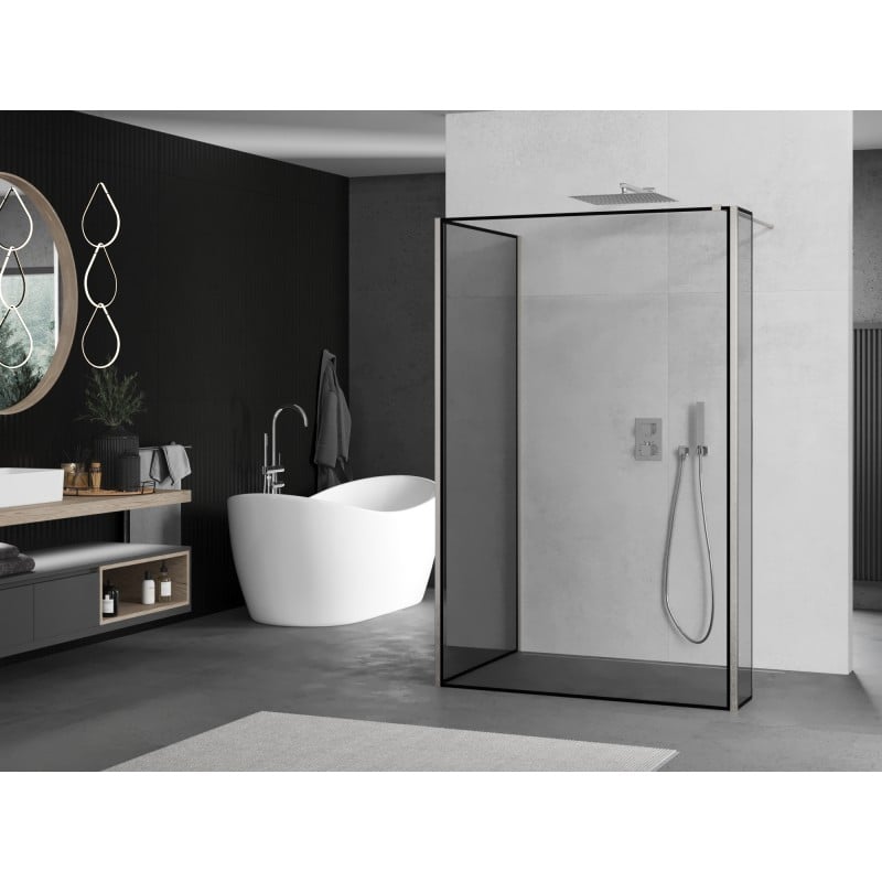 Mexen Kioto paroi de douche Walk-in 120 x 110 x 30 cm, cadre noir, nickel brossé - 800-120-110-221-97-70-030