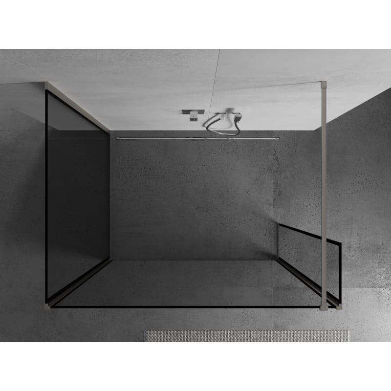 Mexen Kioto paroi de douche Walk-in 140 x 120 x 30 cm, cadre noir, nickel brossé - 800-140-120-221-97-70-030