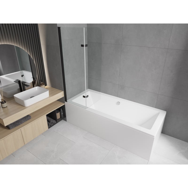 Mexen Felix pare-douche baignoire 2 panneaux 100 x 140 cm, transparent, noir - 890-100-002-70-00