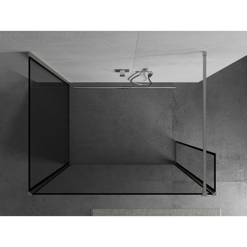 Mexen Kioto paroi de douche Walk-in 100 x 80 x 40 cm, cadre noir, nickel brossé - 800-100-080-221-97-70-040