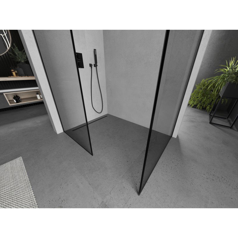 Mexen Kioto paroi de douche Walk-in 70 x 70 cm, cadre noir, métal canon - 800-070-202-95-70-070