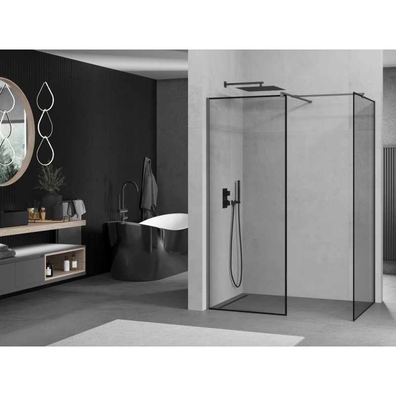 Mexen Kioto paroi de douche Walk-in 90 x 80 cm, cadre noir, métal canon - 800-090-202-95-70-080