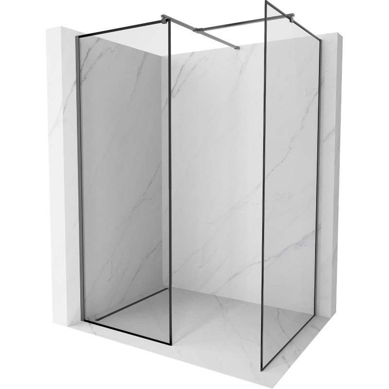 Mexen Kioto paroi de douche Walk-in 130 x 100 cm, cadre noir, métal pistolet - 800-130-202-95-70-100