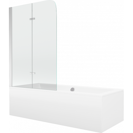 Mexen Cube baignoire rectangulaire 170 x 80 cm avec jupe et paroi 2 battants 80 cm, transparent, chrome - 550517080X9008020100