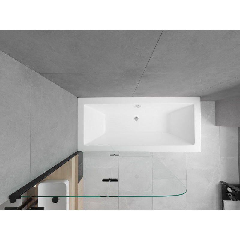 Mexen Cube baignoire rectangulaire 170 x 80 cm avec habillage et paroi à 2 volets 80 cm, transparent, noir