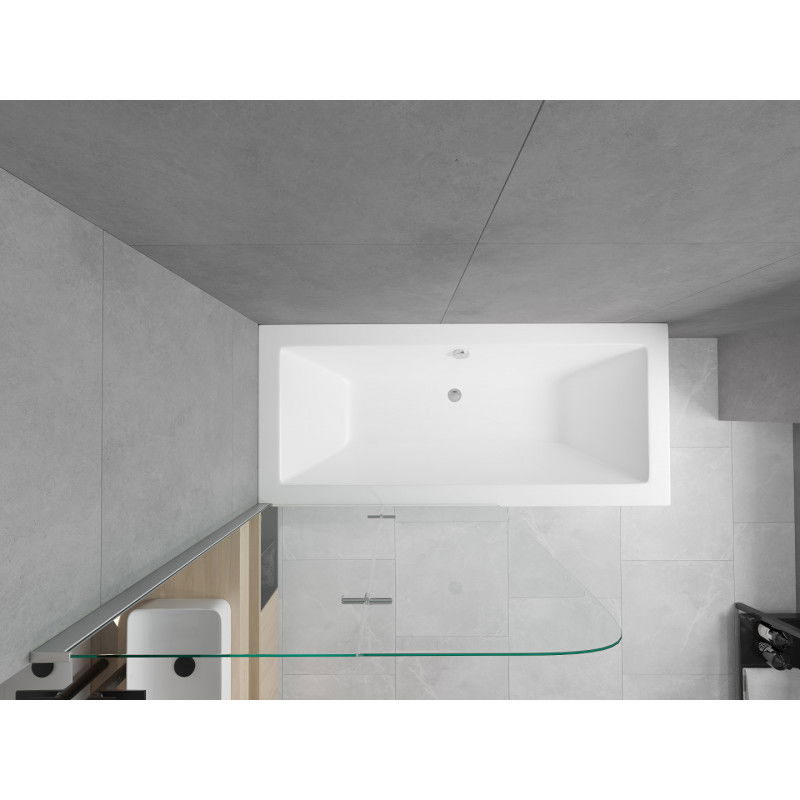 Mexen Cube baignoire rectangulaire 170 x 80 cm avec tablier et paravent à 2 volets 100 cm, transparent, chrome