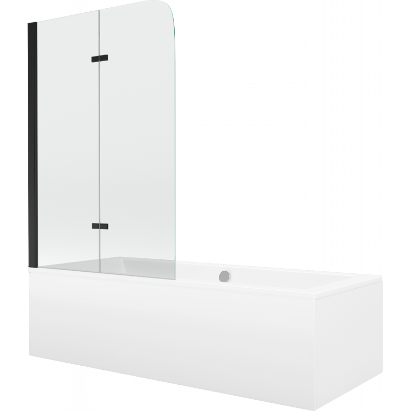 Mexen Cube baignoire rectangulaire 170 x 80 cm avec habillage et paravent à 2 panneaux 100 cm, transparent, noir - 550517080X90?