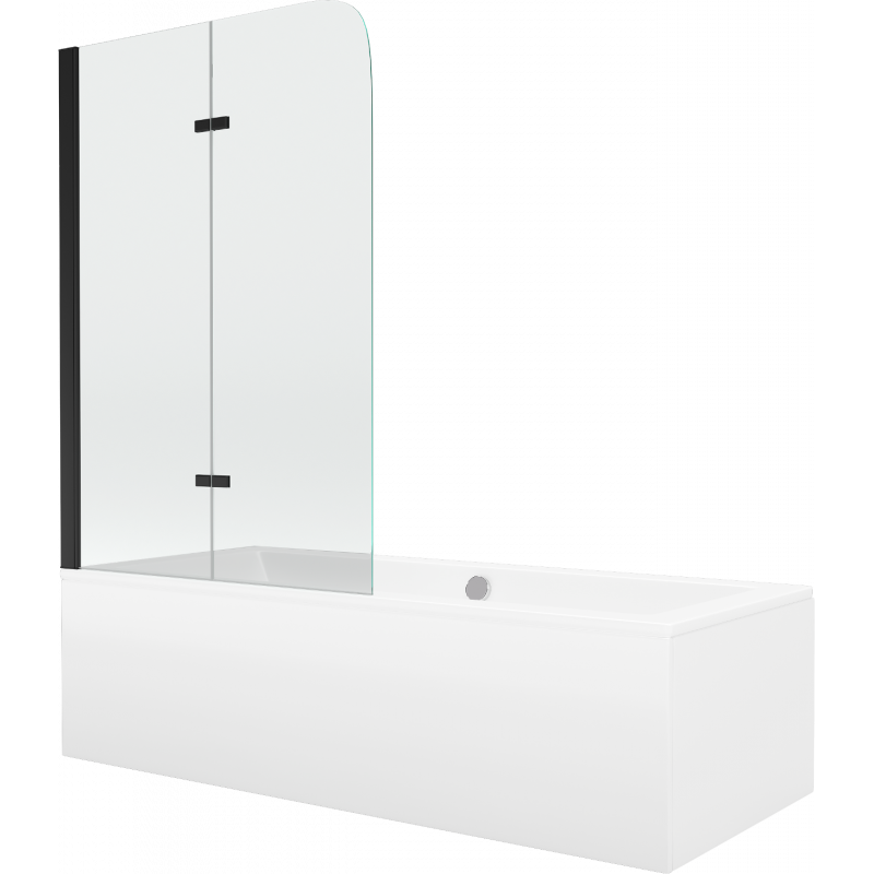 Mexen Cube baignoire rectangulaire 170 x 80 cm avec tablier et écran 2 volets 100 cm, transparent, noir - 550517080X9010027000