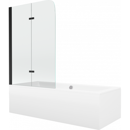 Mexen Cube baignoire rectangulaire 170 x 80 cm avec habillage et paravent à 2 panneaux 100 cm, transparent, noir - 550517080X90?
