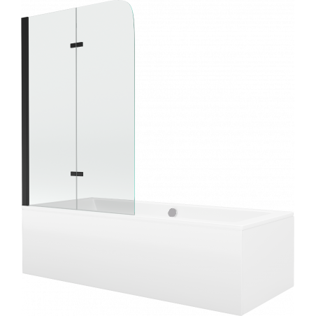 Mexen Cube baignoire rectangulaire 170 x 80 cm avec tablier et écran 2 volets 100 cm, transparent, noir - 550517080X9010027000