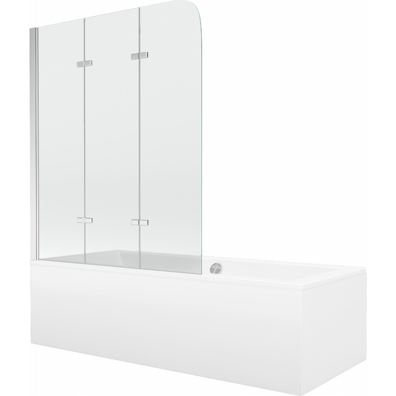 Mexen Cube baignoire rectangulaire 170 x 80 cm avec habillage et paroi 3 volets 120 cm, transparent, chrome - 550517080X9012030?