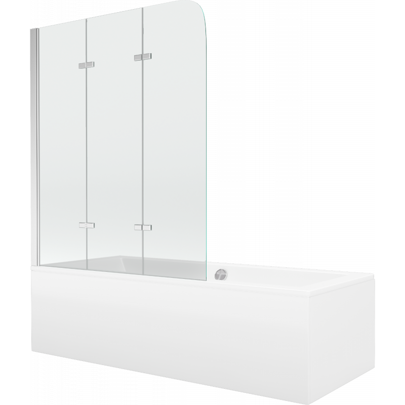 Mexen Cube baignoire rectangulaire 170 x 80 cm avec tablier et paroi 3 volets 120 cm, transparent, chrom - 550517080X9012030100