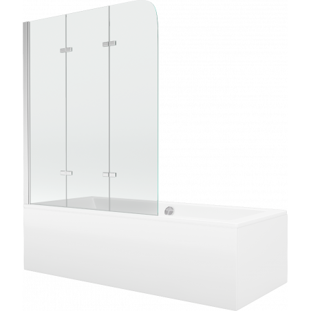 Mexen Cube baignoire rectangulaire 170 x 80 cm avec habillage et paroi 3 volets 120 cm, transparent, chrome - 550517080X9012030?