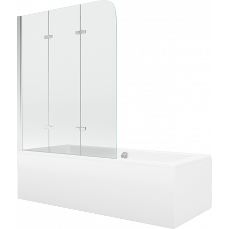 Mexen Cube baignoire rectangulaire 170 x 80 cm avec tablier et paroi 3 volets 120 cm, transparent, chrom - 550517080X9012030100