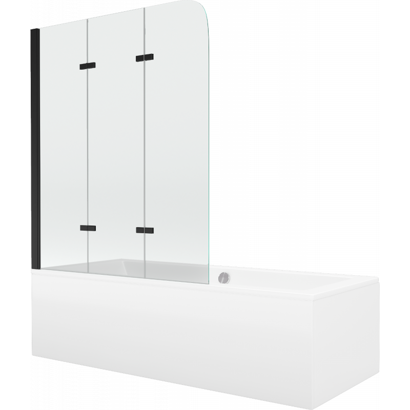 Mexen Cube baignoire rectangulaire 170 x 80 cm avec habillage et paravent 3 volets 120 cm, transparent, noir - 550517080X901203?