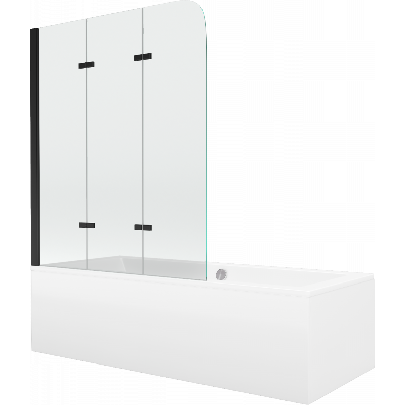Mexen Cube baignoire rectangulaire 170 x 80 cm avec tablier et paroi 3 volets 120 cm, transparent, noir - 550517080X9012037000