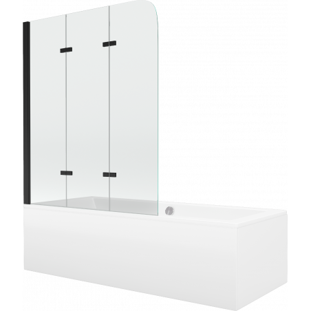 Mexen Cube baignoire rectangulaire 170 x 80 cm avec habillage et paravent 3 volets 120 cm, transparent, noir - 550517080X901203?