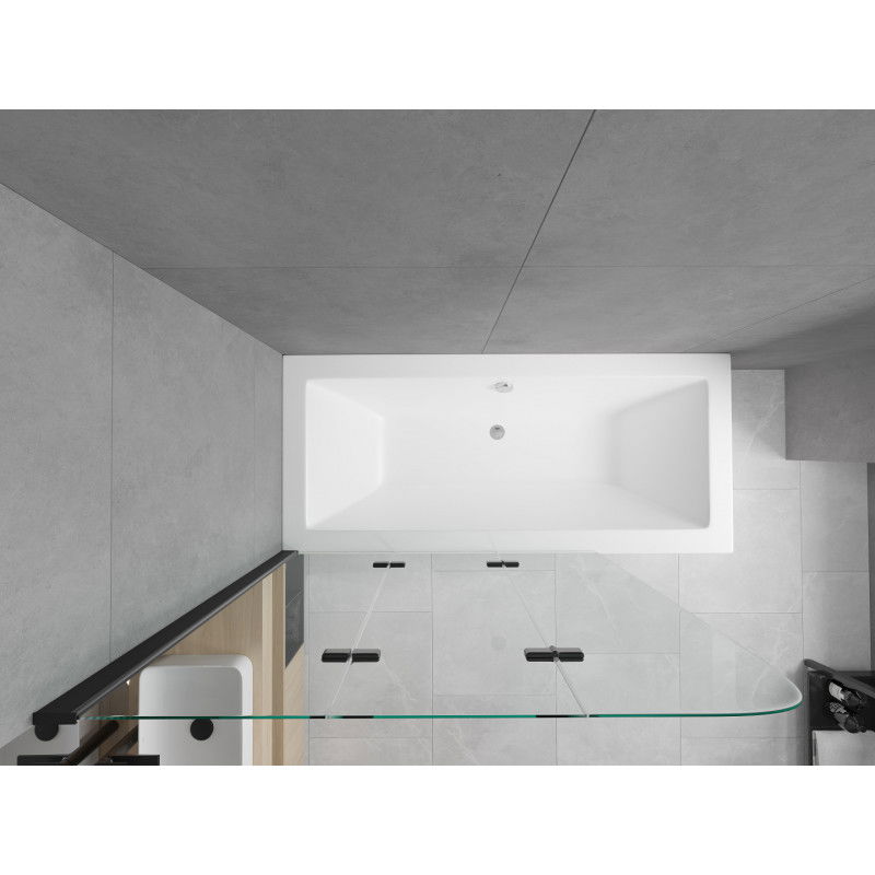 Mexen Cube baignoire rectangulaire 170 x 80 cm avec habillage et paravent 3 volets 120 cm, transparent, noir