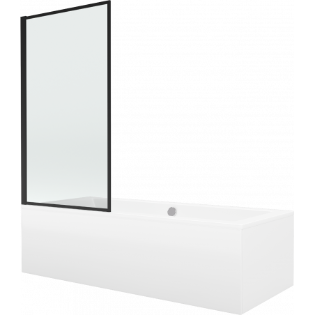 Mexen Cube baignoire rectangulaire 170 x 80 cm avec revêtement et paravent à 1 battant 70 cm, motif noir fixe