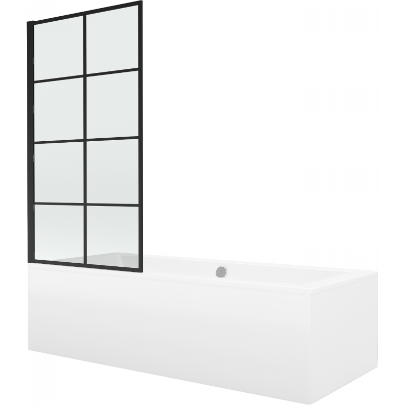 Baignoire rectangulaire Mexen Cube 170 x 80 cm avec habillage et paroi de douche à 1 vantail 80 cm, motif noir fixe - 550517080?