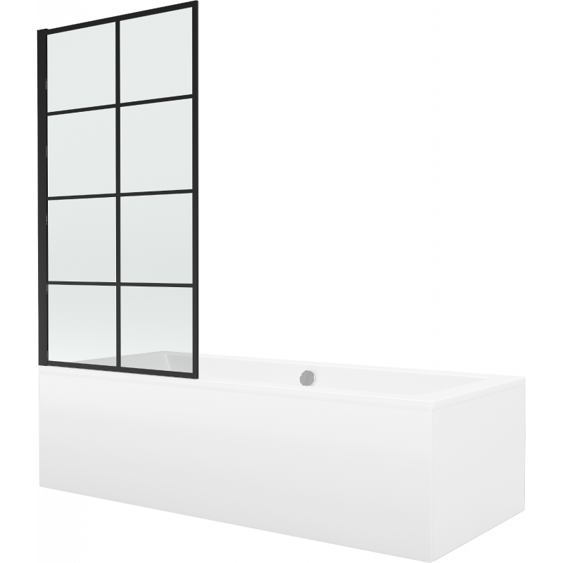 Mexen Cube baignoire rectangulaire 170 x 80 cm avec tablier et pare-douche à 1 volet 80 cm, motif noir fix