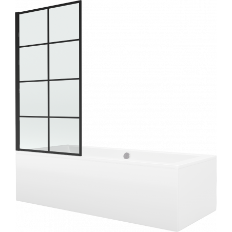 Baignoire rectangulaire Mexen Cube 170 x 80 cm avec habillage et paroi de douche à 1 vantail 80 cm, motif noir fixe - 550517080?