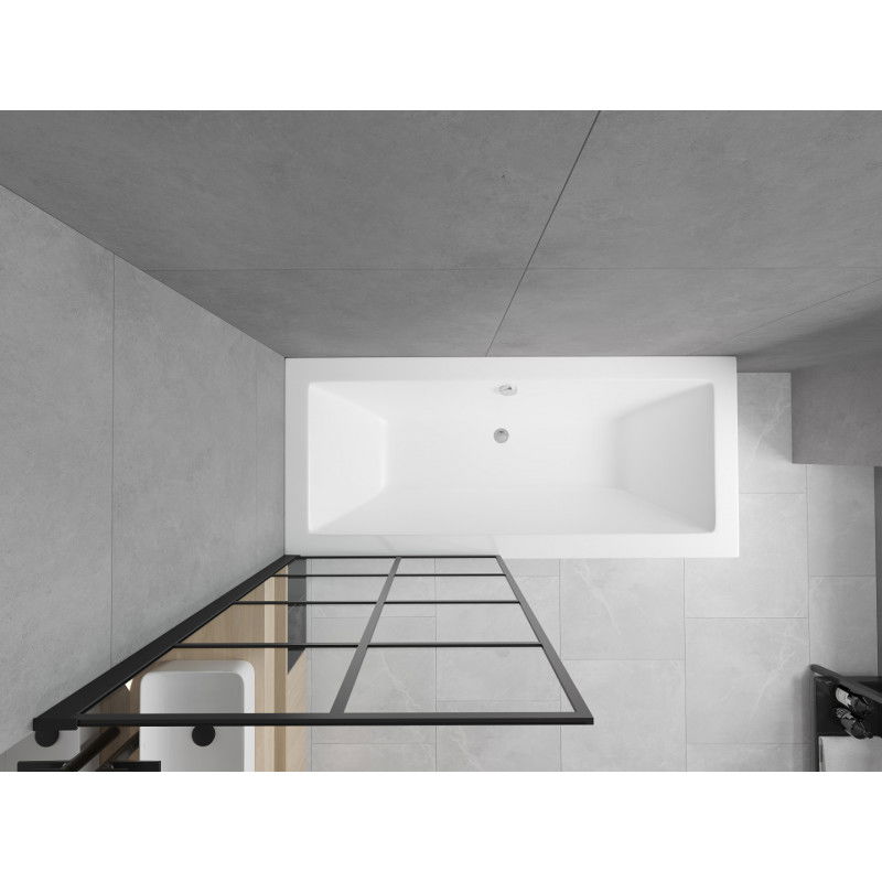 Mexen Cube baignoire rectangulaire 170 x 80 cm avec tablier et pare-douche à 1 volet 80 cm, motif noir fix