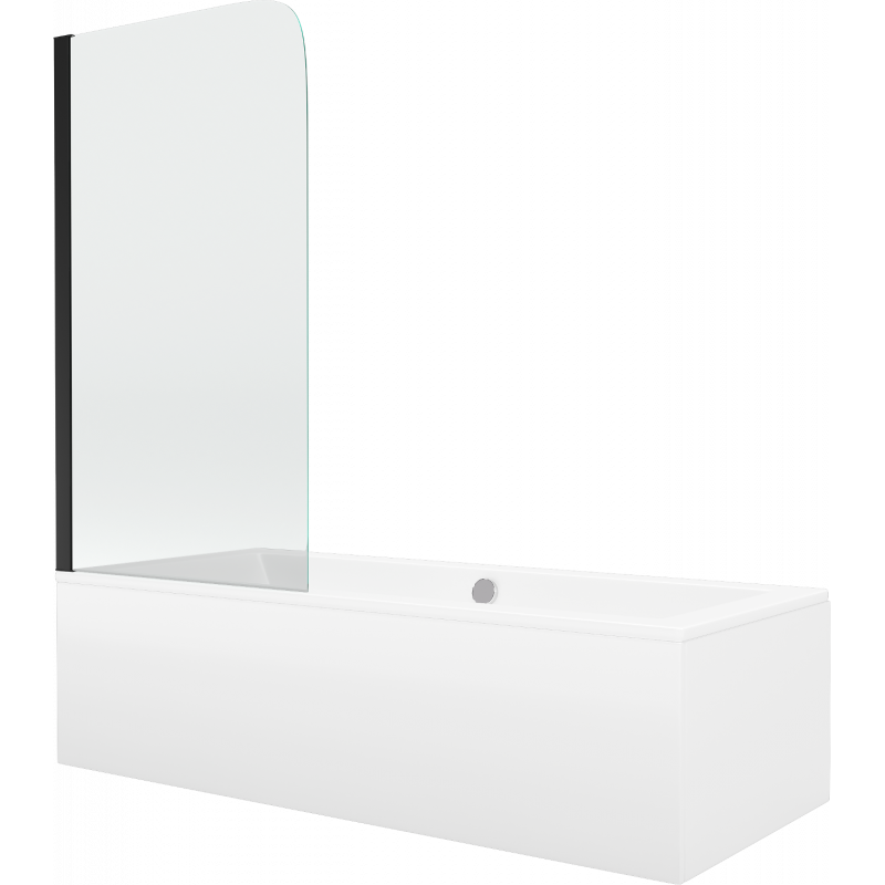 Mexen Cube baignoire rectangulaire 180 x 80 cm avec habillage et paroi de douche 1 volet 70 cm, transparent, noir