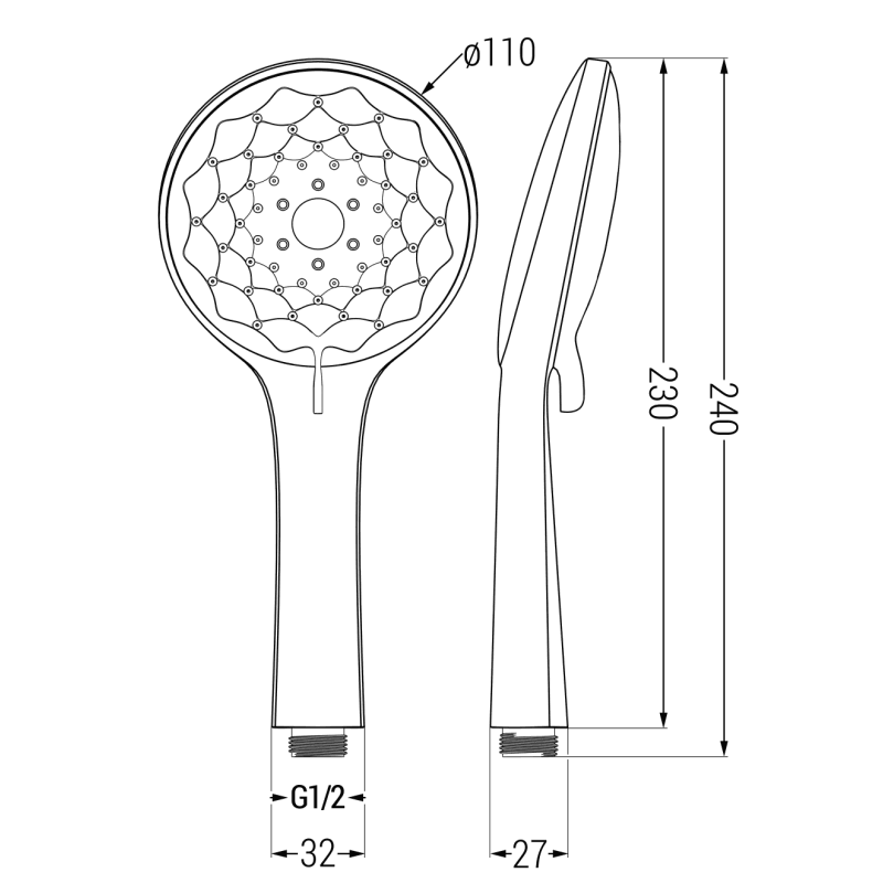 Mexen R-74 pommeau de douche 3 fonctions, noir - 79574-70