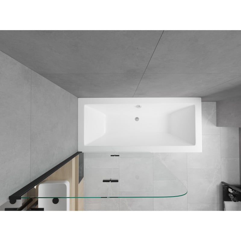 Mexen Cube baignoire rectangulaire 180 x 80 cm avec enceinte et paravent à 2 battants 100 cm, transparent, noir