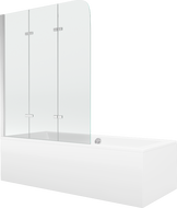 Mexen Cube baignoire rectangulaire 180 x 80 cm avec habillage et paravent 3 volets 120 cm, transparent, chrome