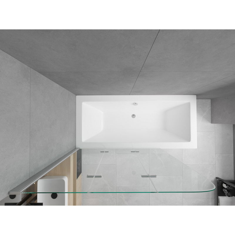 Mexen Cube baignoire rectangulaire 180 x 80 cm avec habillage et paravent 3 volets 120 cm, transparent, chrome