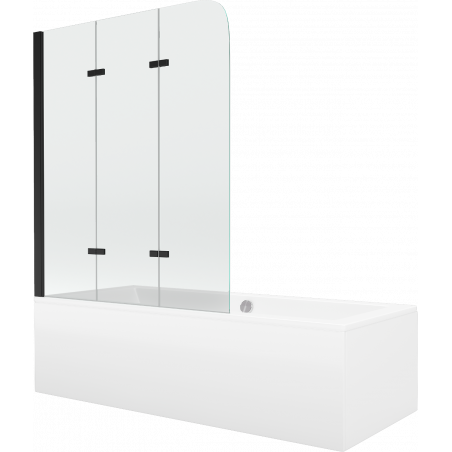 Mexen Cube baignoire rectangulaire 180 x 80 cm avec tablier et paroi 3 volets 120 cm, transparent, noir - 550518080X9012037000