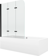 Mexen Cube baignoire rectangulaire 180 x 80 cm avec revêtement et paravent à 3 volets 120 cm, transparent, noir