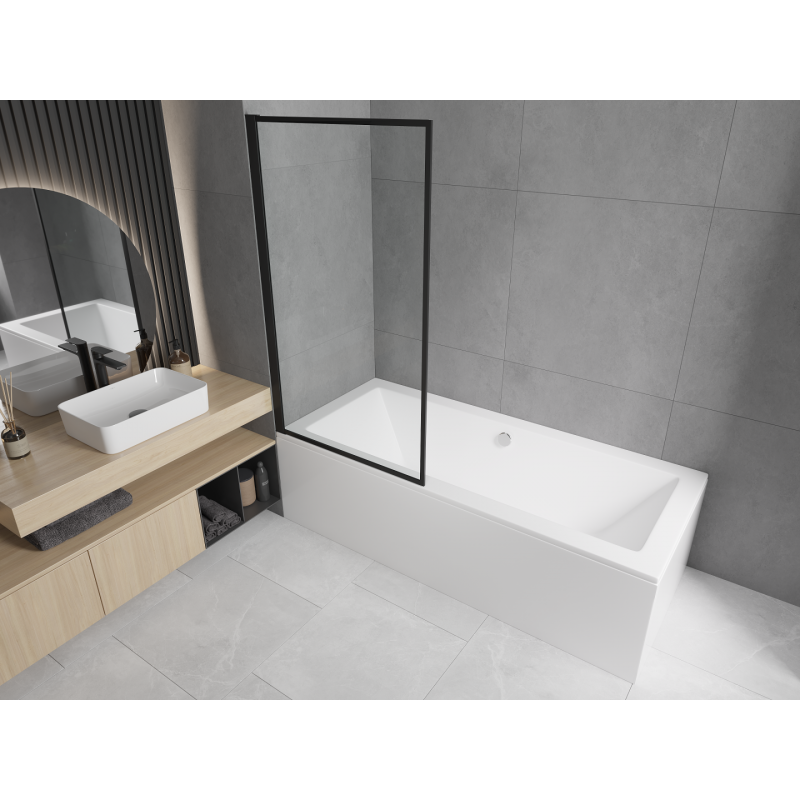 Mexen Cube baignoire rectangulaire 180 x 80 cm avec habillage et paroi 1-volet 70 cm, motif noir fixe - 550518080X9307007070