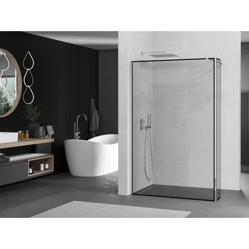 Mexen Kioto Cloison de douche Walk-in 160 x 30 cm, cadre noir, chrome - 800-160-212-01-70-030