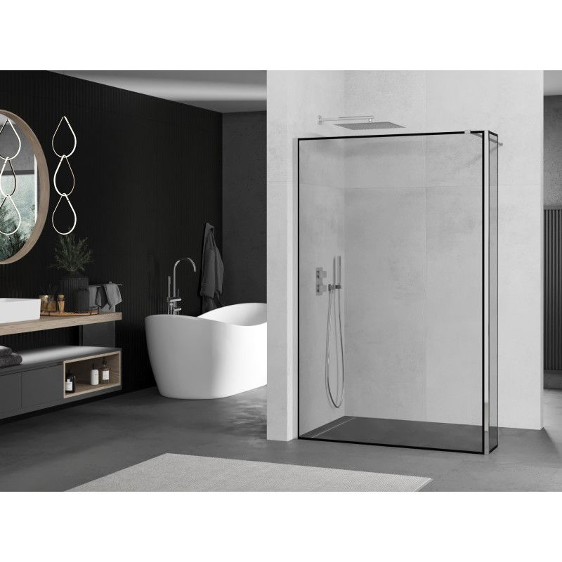 Mexen Kioto paroi de douche Walk-in 160 x 40 cm, cadre noir, chrome - 800-160-212-01-70-040