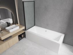 Mexen Cube baignoire rectangulaire 180 x 80 cm avec habillage et paroi de douche à 1 volet 70 cm, motif noir
