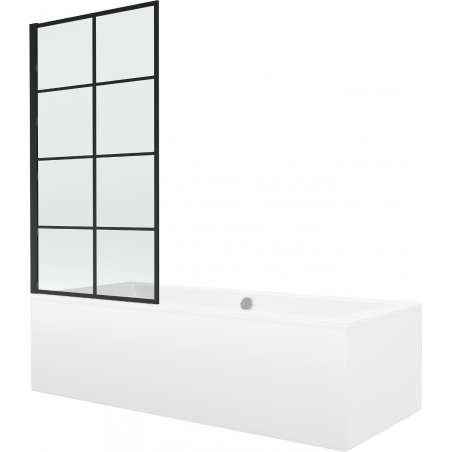 Mexen Cube baignoire rectangulaire 180 x 80 cm avec habillage et pare-baignoire 1 volet 70 cm, motif noir - 550518080X9307017077