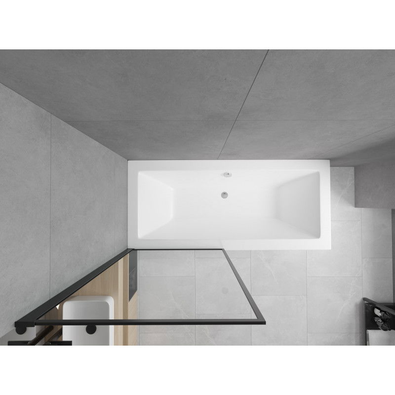 Mexen Cube baignoire rectangulaire 180 x 80 cm avec tablier et pare-douche 1 volet 80 cm, motif noir - 550518080X9308007070