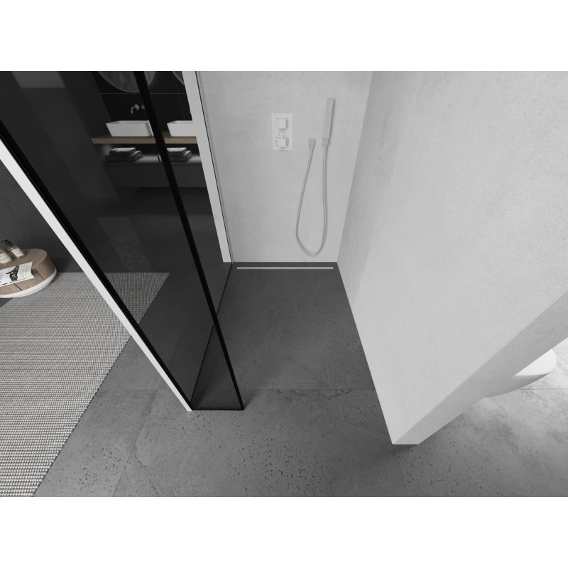 Mexen Kioto paroi de douche Walk-in 130 x 30 cm, cadre noir, blanc - 800-130-212-20-70-030