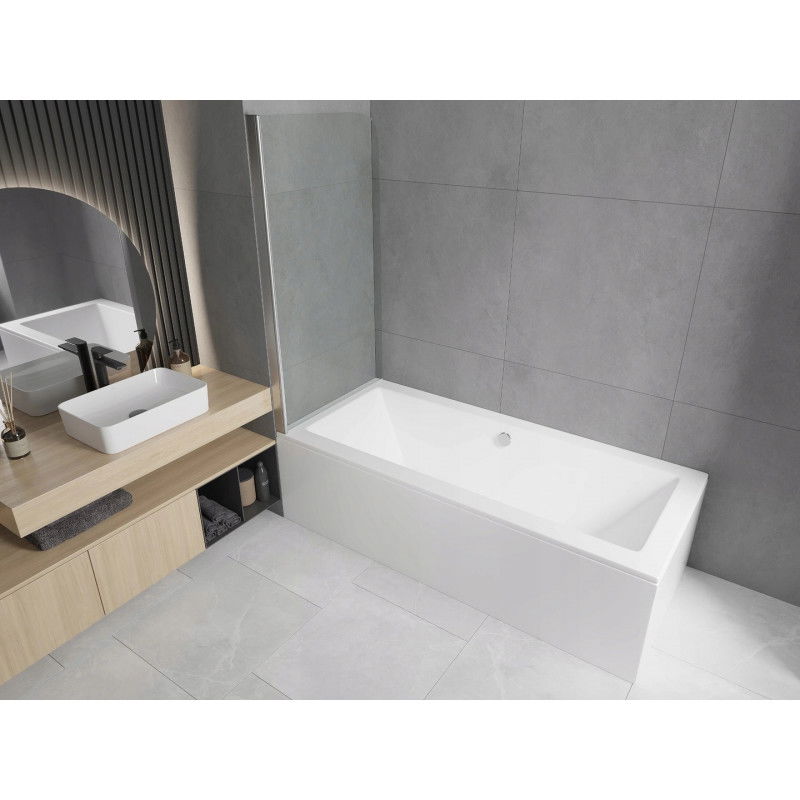 Mexen Cube baignoire rectangulaire 180 x 80 cm avec tablier et paroi de douche 1 volet 75 cm, transparent, chrome