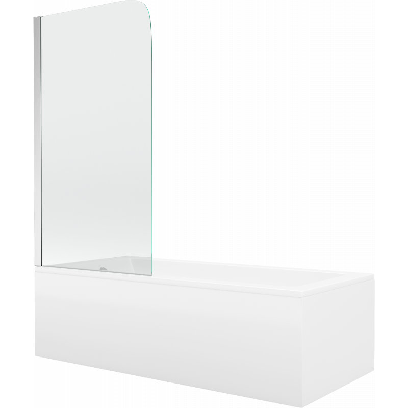Mexen Cubik baignoire rectangulaire 150 x 70 cm avec habillage et paroi 1-volet 70 cm, transparent, chrome