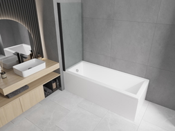 Mexen Cubik baignoire rectangulaire 150 x 70 cm avec habillage et paroi 1-volet 70 cm, transparent, noir - 550315070X9007017000