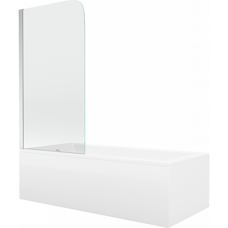 Mexen Cubik baignoire rectangulaire 150 x 70 cm avec tablier et paroi 1-volet 75 cm, transparent, chrome - 550315070X9007510100
